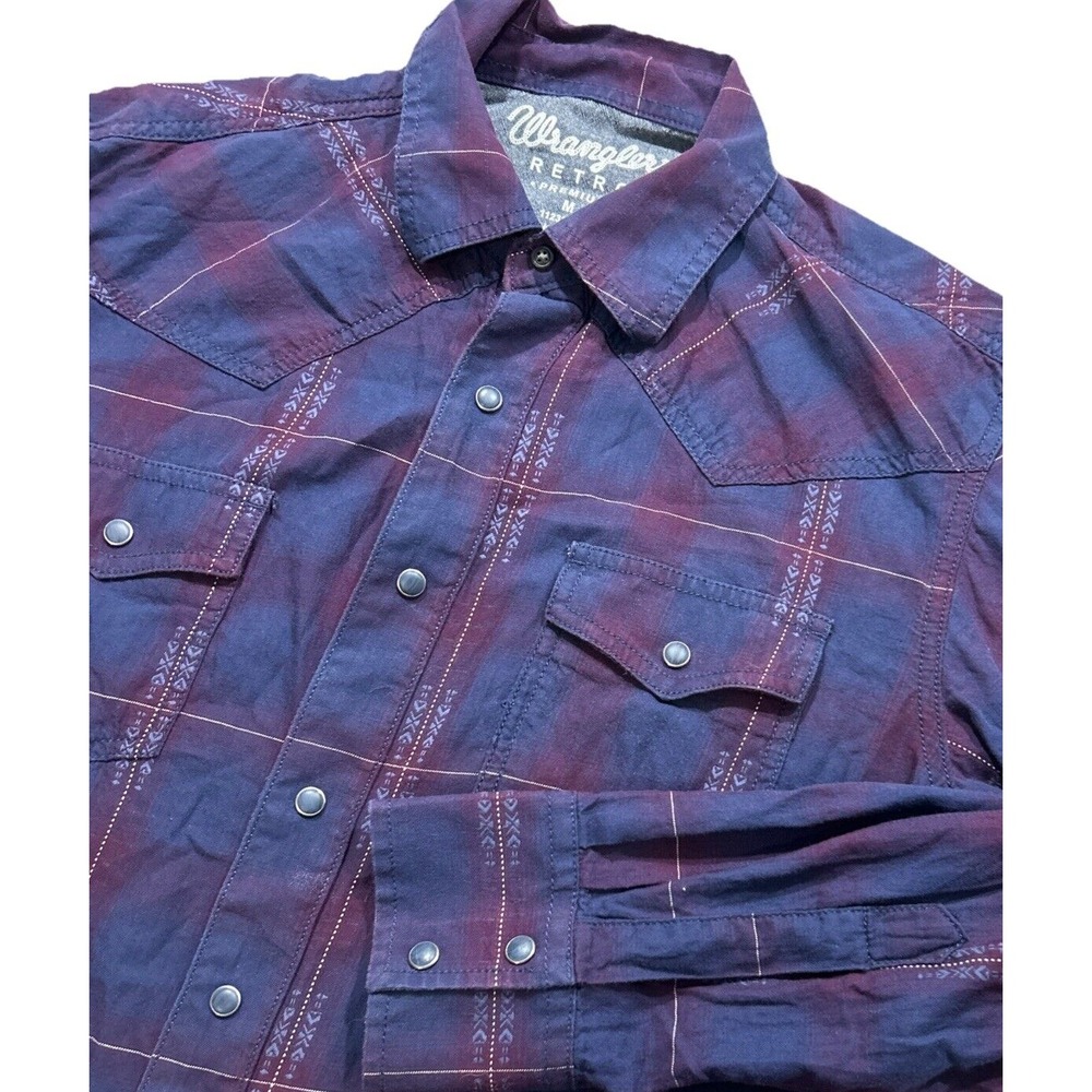 Wrangle Retro Blue Pearl Snaps Long Sleeve, Double Pocket, Medium